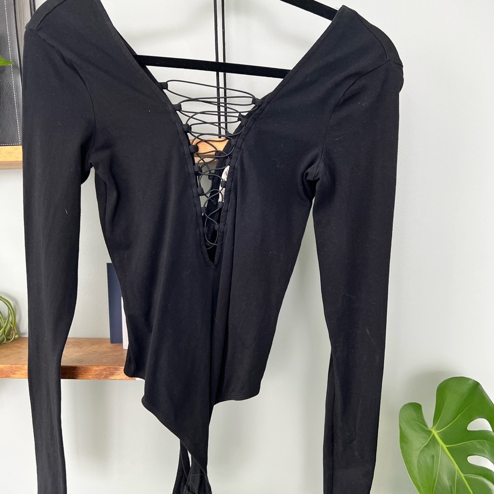 Black Express Long Sleeve Deep V Bodysuit